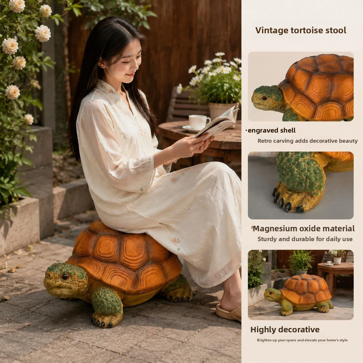 Creative Outdoor Garden Tortoise Stool, Simulated Animal Turtle Stool Statue, Multi-purpose Seat for Courtyard Landscape Decor