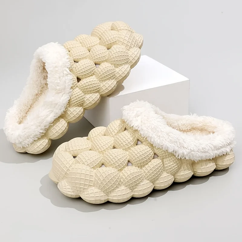 

Зимние тапочки для женщин и мужчин, массажные меховые тапочки с пузырьками, унисекс, нескользящая водонепроницаемая домашняя обувь из ЭВА, закрытые шлепанцы с пузырьками на носке