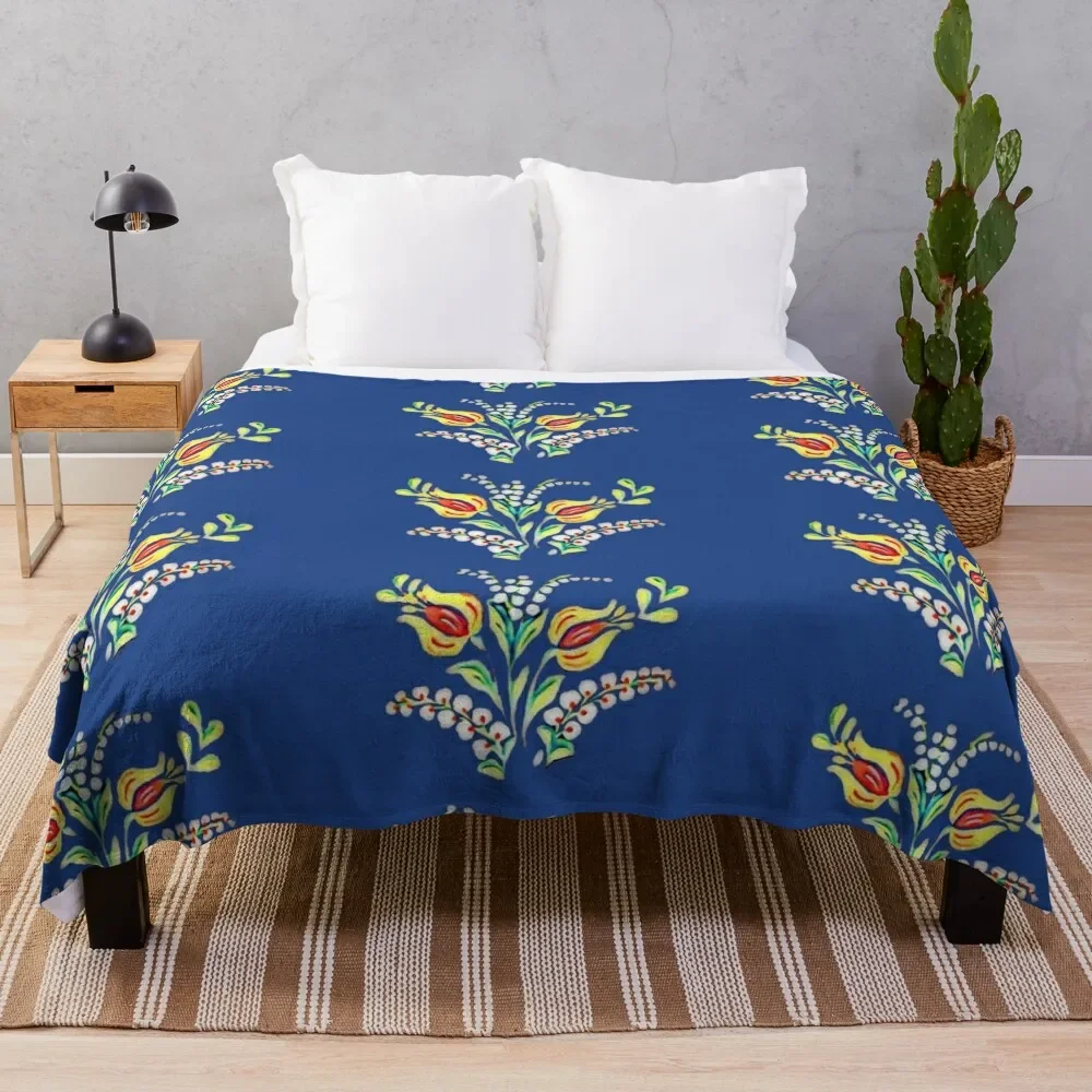 

Yellow white Hungarian floral motifs - folk art Throw Blanket Thermals For Travel Luxury Brand Luxury Thicken Soft Blankets