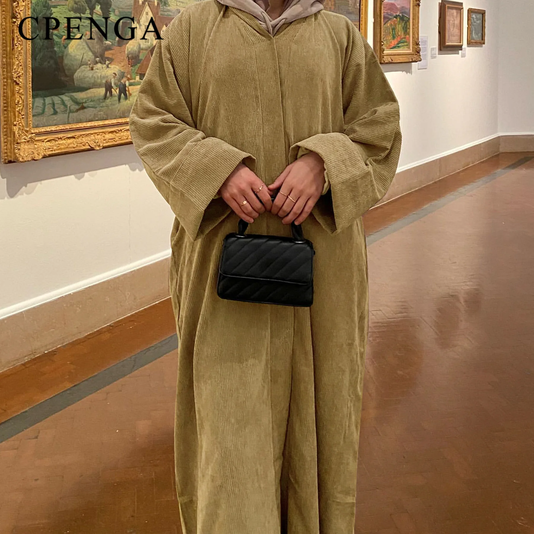Thick Corduroy Abaya Dress Ramadan Dubai Women Muslim Modest Clothing Winter Islam Open Stitch Outfits Fashion Solid Turkey Robe