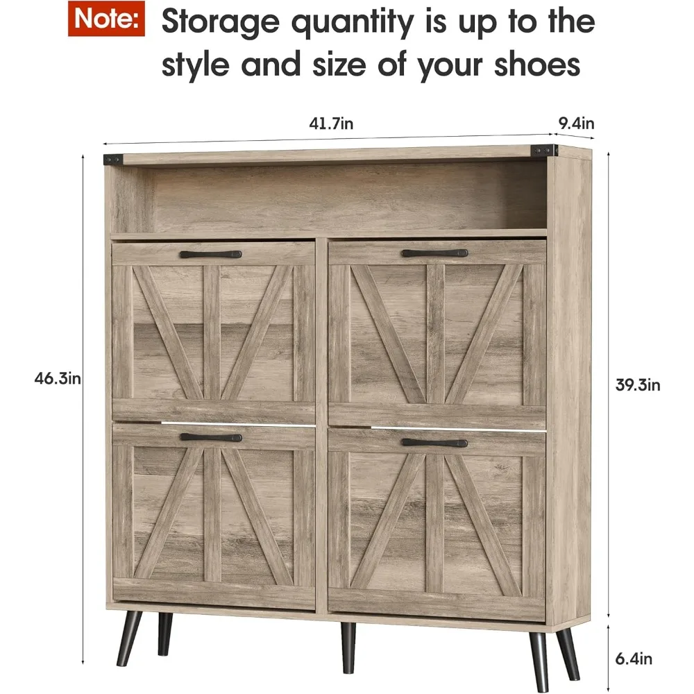 خزانة أحذية ذات طراز ريفي مع 4 أدراج، رف تخزين نحيف للمدخل، منظم رف مفتوح #2