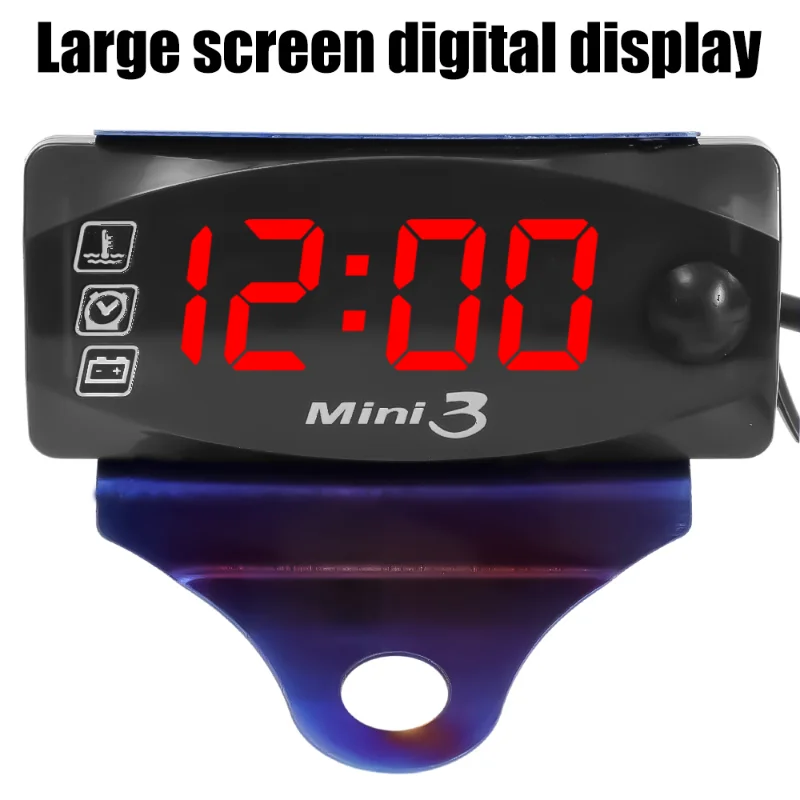 3 In 1 Motorcycle Voltmeter Waterproof Dustproof Electronic Thermometer Universal Electronic Clock LED Digital Display Equipment