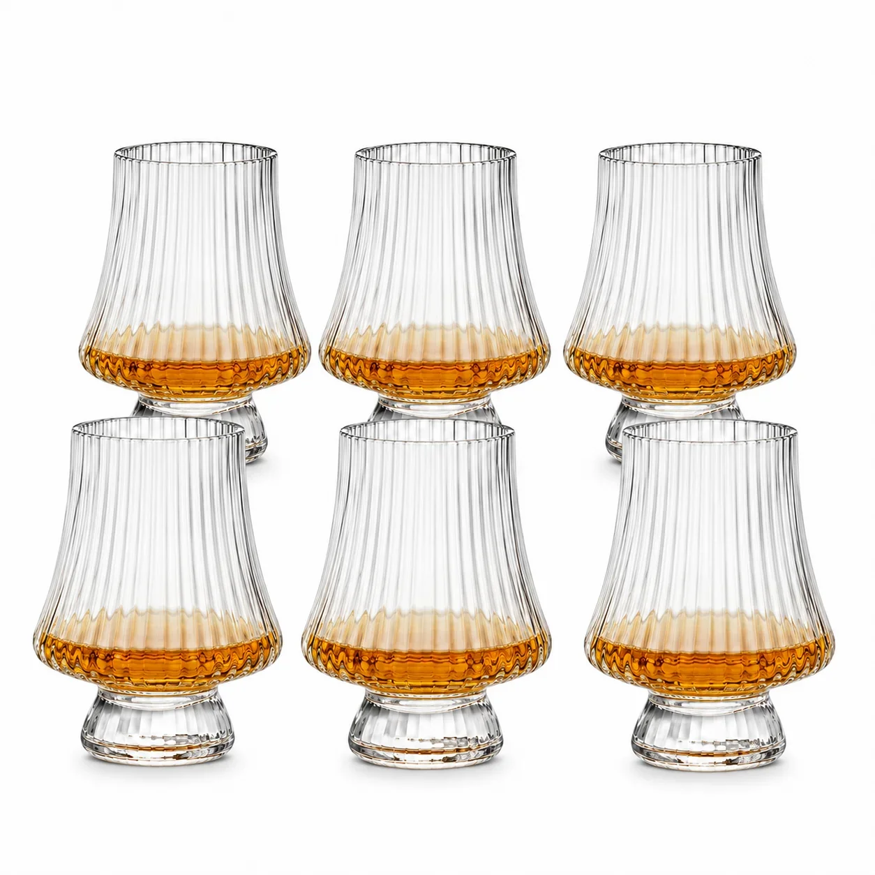 Juego de 6 Vasos de Cristal para Whisky Bourbon, 250 ml, Borde Estrecho, Vasos de Degustación - Hechos a Mano - Ideales para Cog