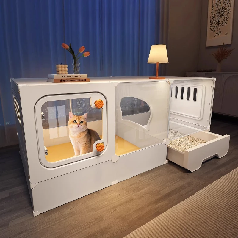 

Raised Cat Cage Villa Household Indoor One Bedroom, One Living Room and One Bathroom Cat Nest Cabinet