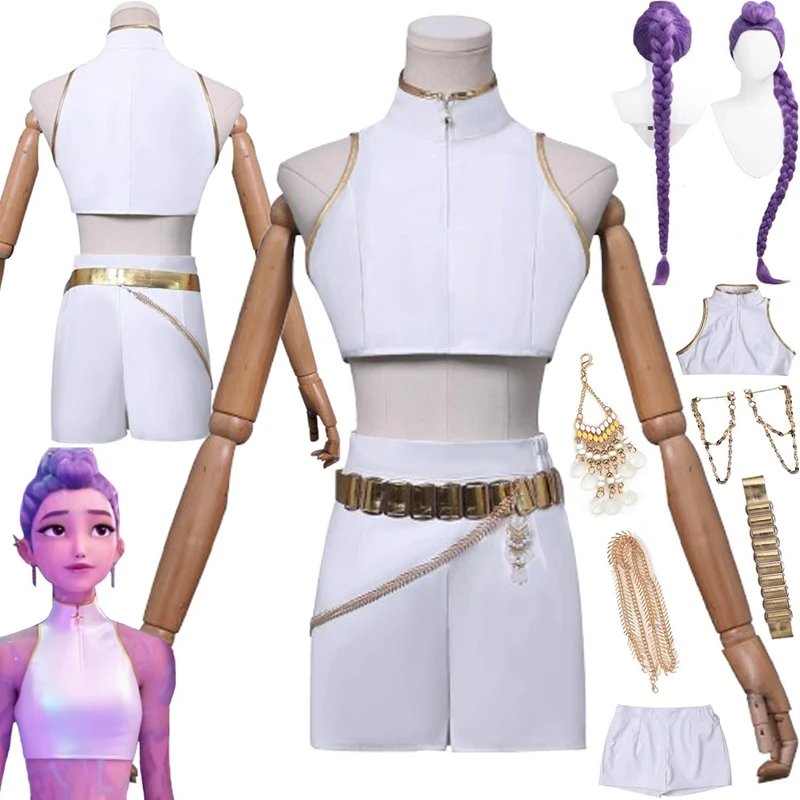 

Anime K-Pop Demon Hunters Zoey Rumi Mira Cosplay Costume Wigs White PU Leather Uniform Role Play Halloween Carnival Outfits