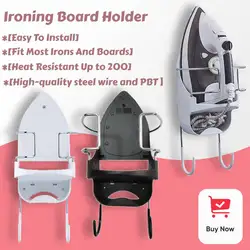 Wall Mount Iron Storage Rack with Hooks Ironing Board Holder Portable Iron Holder Home Hotel Storage Supplies Black White