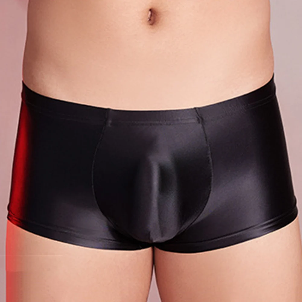 Sexy Men Oil Shiny Low Rise Briefs Panties Underwear Stretch Lingerie Seductive U Convex Erotic Solid Male Shorts