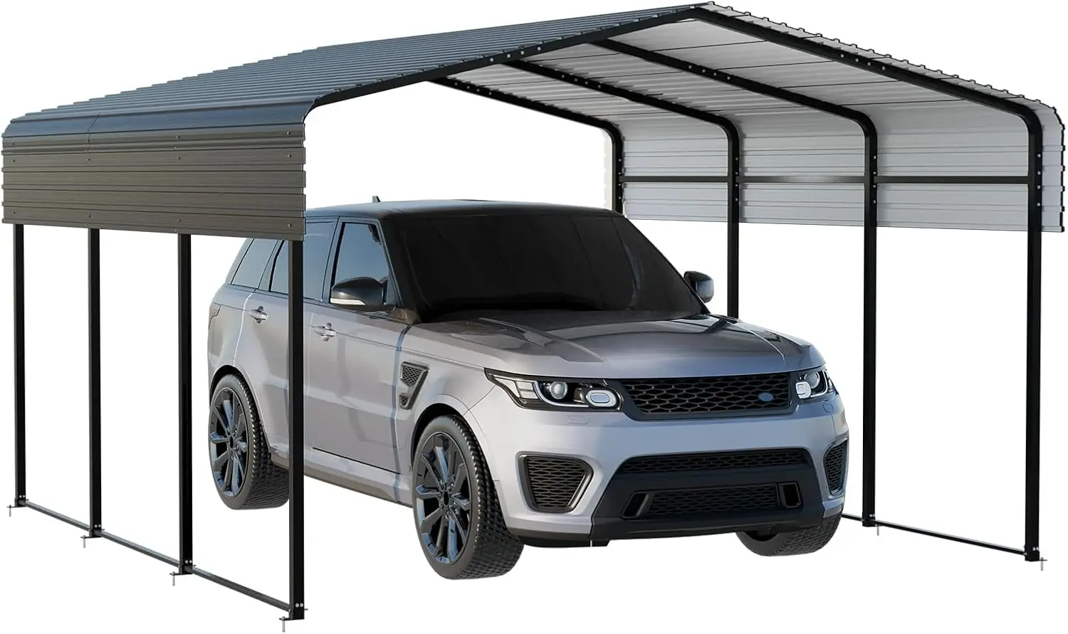 Heavy Duty Metal Carport Outdoor Vehicle Shelter With Galvanized Steel Hardtop Roof Sturdy Canopy Garage Shed For Truck Tractor And Boat Storage Weatherproof Protection Gray 1 Piece