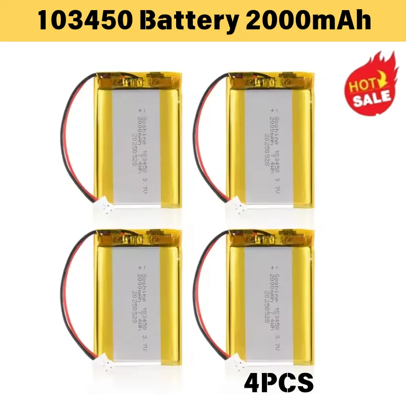 

103450 3.7V 2000mAh Polymer Lithium Rechargeable Battery Jst PH 2.0mm 2pin Plug for Camera GPS Navigator MP5 Bluetooth Headset