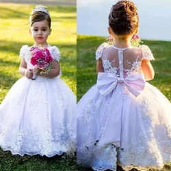 White Flower Girl Dresses for Weddings Tulle Princess Lace Cap Sleeve Holy First Communion Gowns Party Pageant Skirt Customized