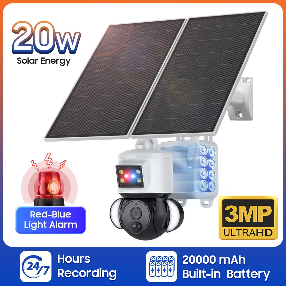 24-hour monitoring camera without power or network, household 20W solar powered 4G high-definition night vision camera