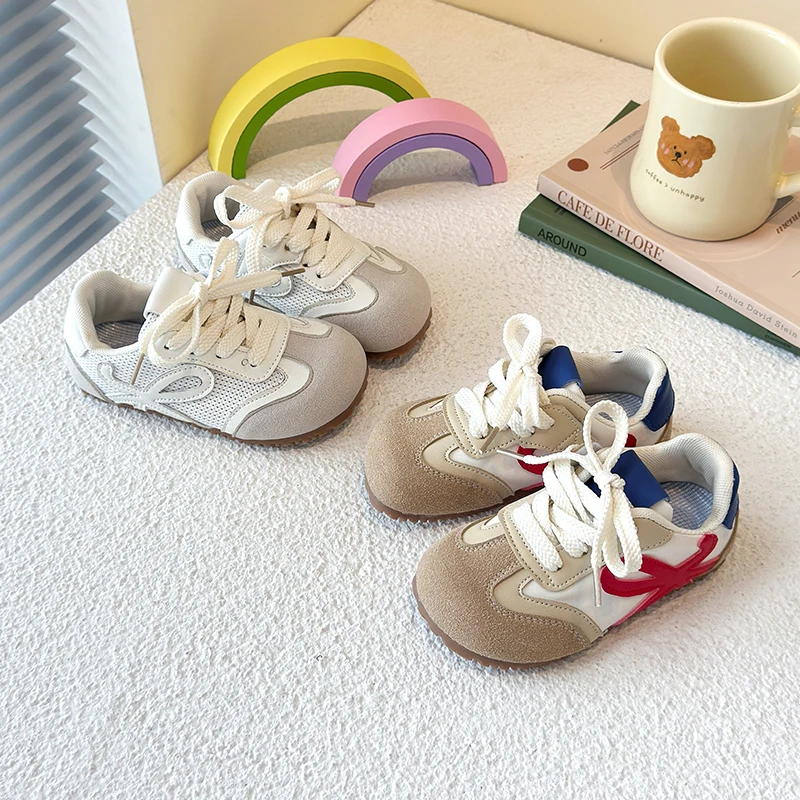 Kids Casual Shoes Round Toes Non-slip Boys Girls Sneakers Soft Sole 2025 New Children Flat Shoes Air Mesh Breathable Comfort