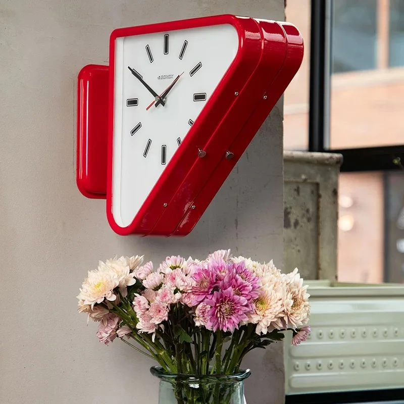 Living Room Minimalism Clocks Two-sided Wall Clocks Triangle Modern Clock Mechanism Silent Design Clock Watch for Decoration