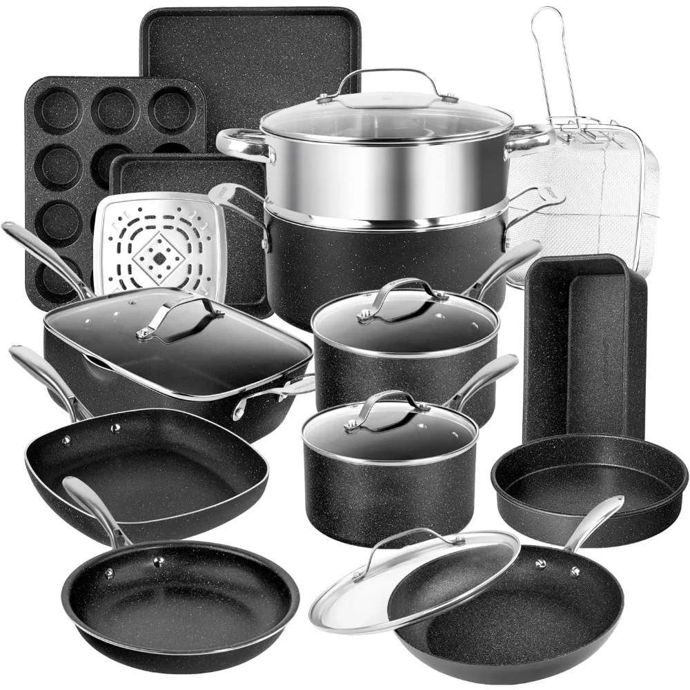 

Pro Pots and Pans Set 20 Piece Hard Anodized Complete Cookware + Bakeware Set with Ultra Nonstick Diamond Coating