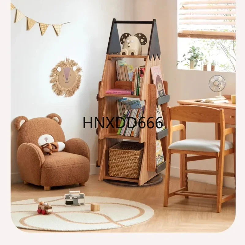 Children Rotating bookcases room shelves bookcase storage Wooden Living room study room shelves furniture for home 3-tier shelf
