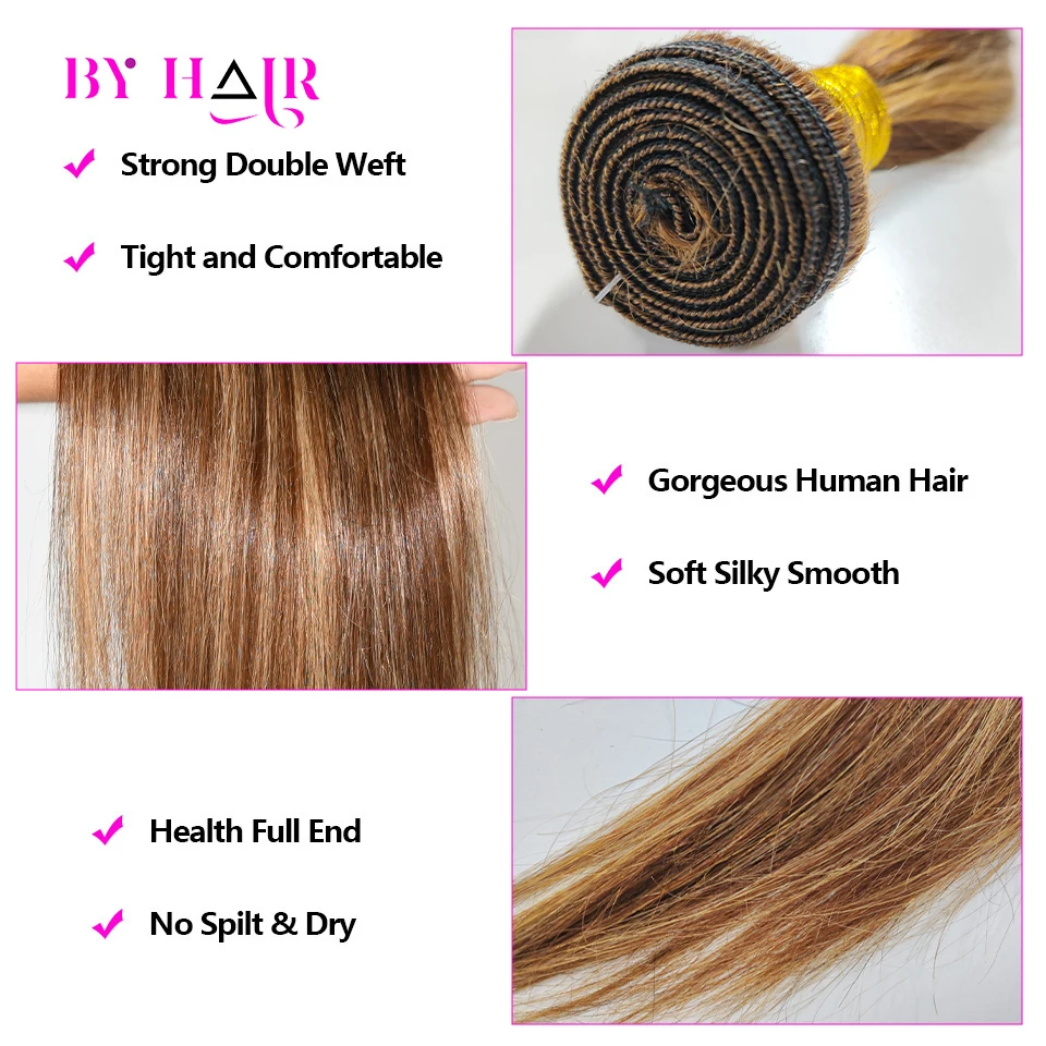 Highlight Straight Bundles Human Hair For Women Brown Blonde Hair Bundles Deal Colored Human Hair Weave Bundles Extensions P4/27