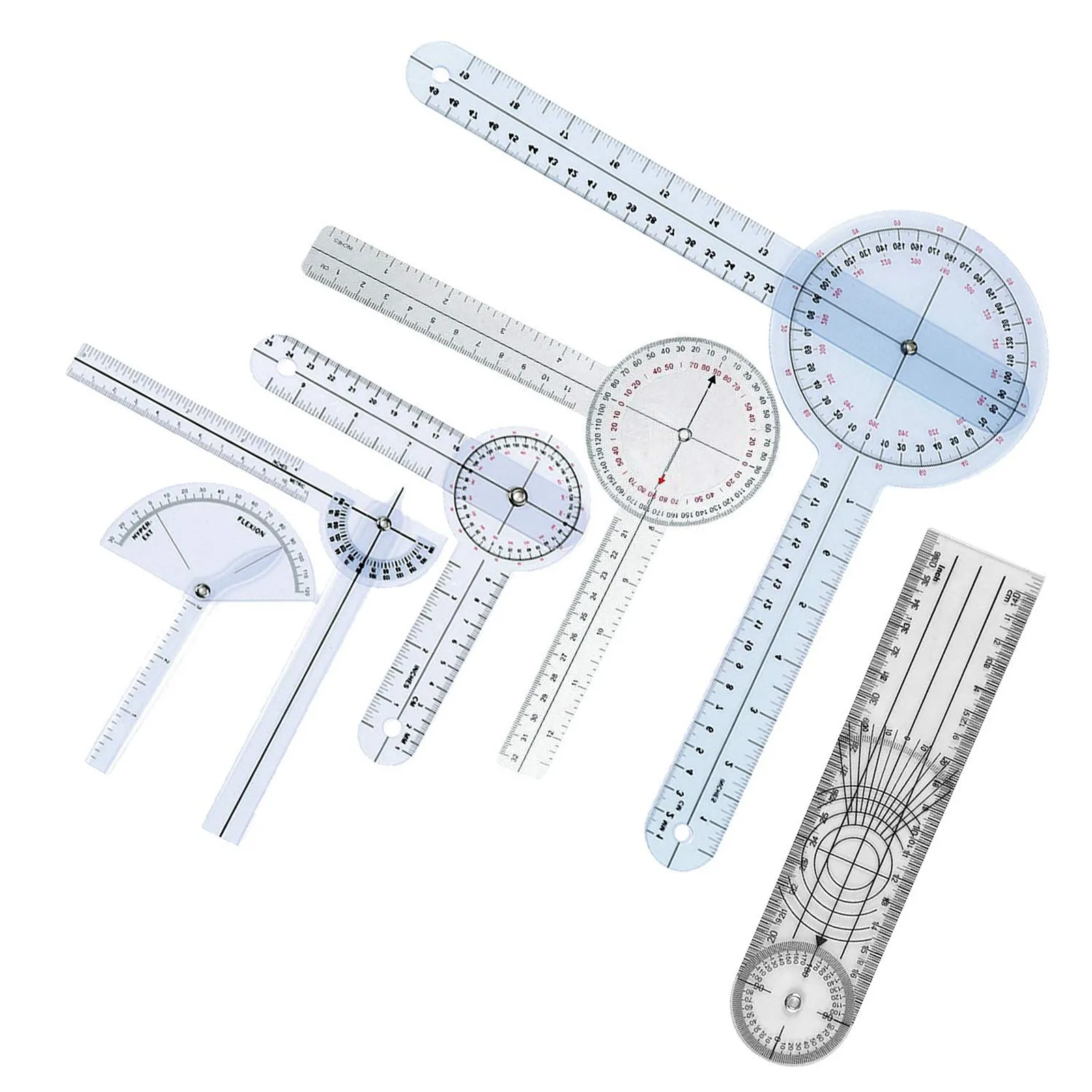 

6pcs/Set Goniometer Joint Range Of Motion Protractor, Angle Ruler Plastic Multiple Function Midlayer Ruler Study Office Supplies