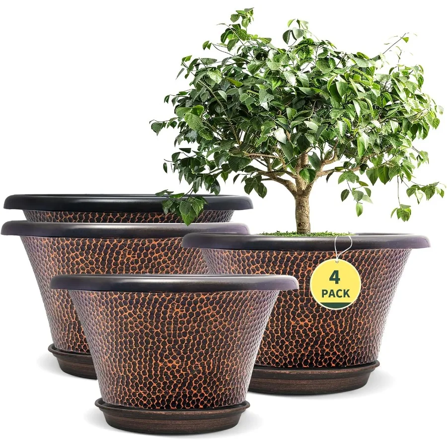 

12 Inch Pots for Plants4 Pack Large Plant Pot Flower Pots with Drainage Hole Saucer Modern Planters for Indoor Outdoor Plants D