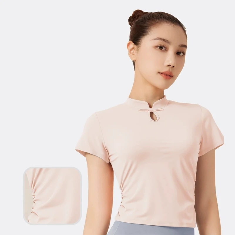 Women New Chinese Style Yoga Top Lightweight Breathable Running Fitness Short Sleeve Summer Soft Skin-Friendly Sports Top