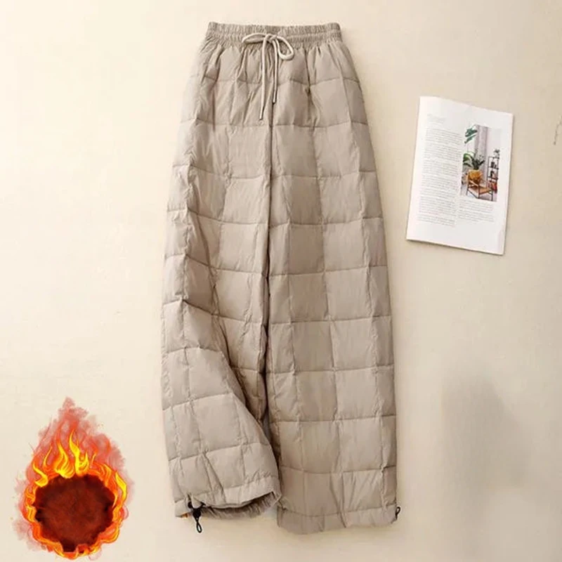 Winter New Women's Quilted Cotton Pants Elastic Waist Casual Loose Drawstring Wide Leg Pants Cold Resistant Cotton Trousers
