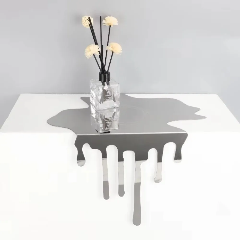 Stainless Steel Tabletop Coffee Coaster Mirror Finish Minimalist Water Cup Mat Reflective Surface Water Droplet Decoration