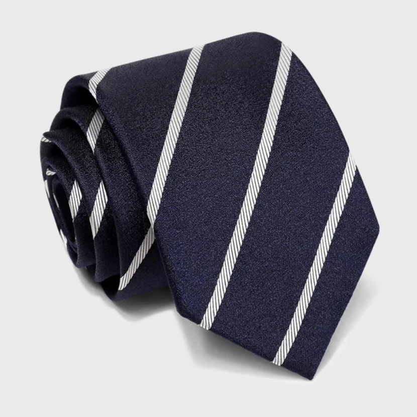 High Quality 100% Silk Dark Blue Striped Tie For Men's 7CM Business Banquet Shirt Accessories Hand Knotted Real Silk Necktie