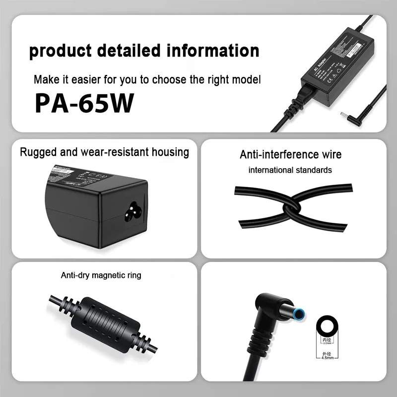 مهايئ شاحن الكمبيوتر المحمول ، 3.33a ، 65w ، من من من من من نوع hp pavvy 17-j010us ، جناح 15-j000 chromebook 11 g4 g5