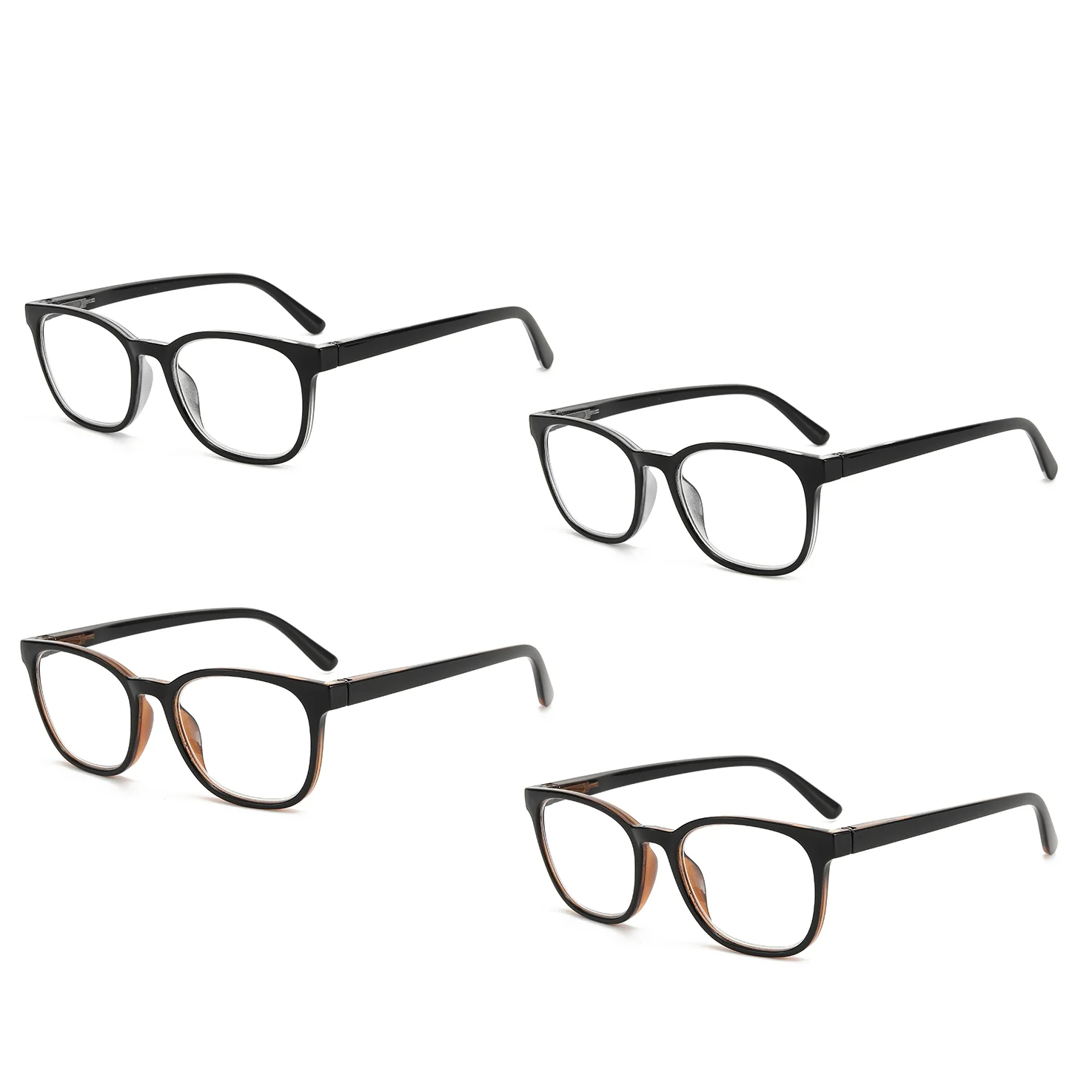 4個入りシンプルリーディンググラス、バネ蝶番付き、軽量で快適な度付きメガネ、男女兼用