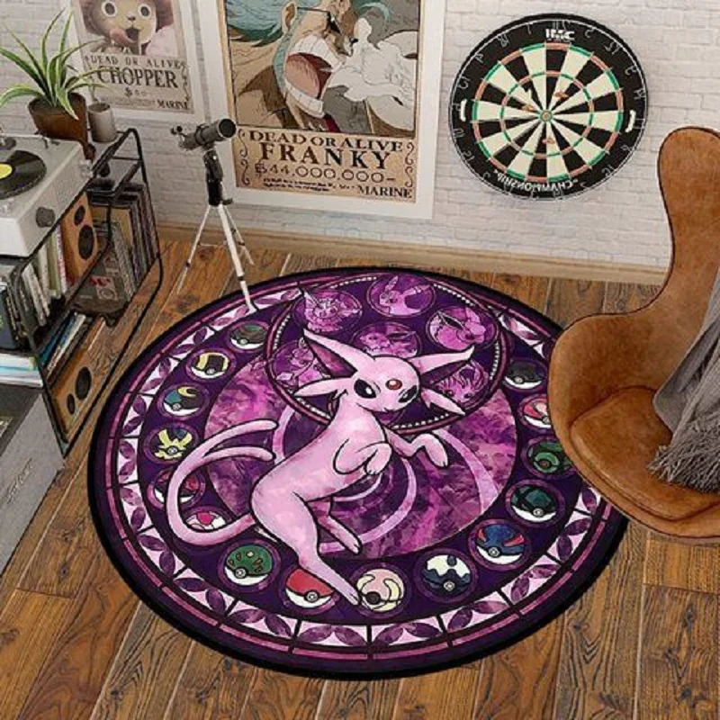 Cartoon Anime Pokemon Crystal Velvet Carpet Circular Floor Mat Non Slip Floor Mat Living Room Bathroom Bedside Rug Home Decor