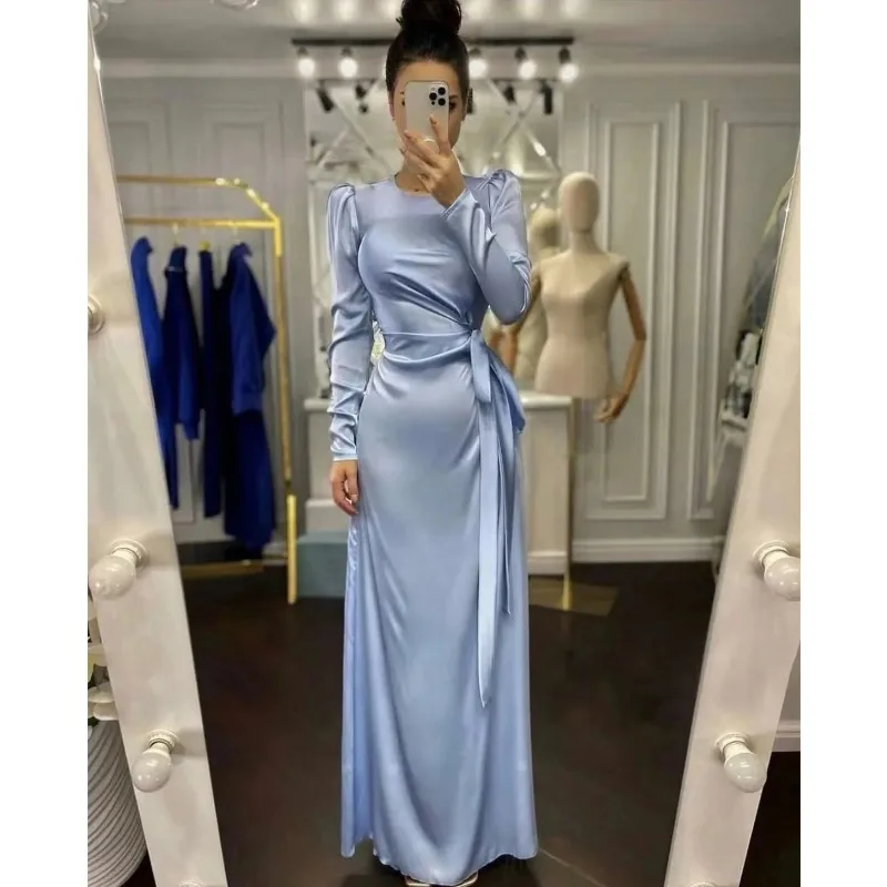 Elegant Women Corset Party Dress Female Sexy Fashion Satin Long Sleeve Lace Up Graduation Evening Long Dress Robe Prom Gown