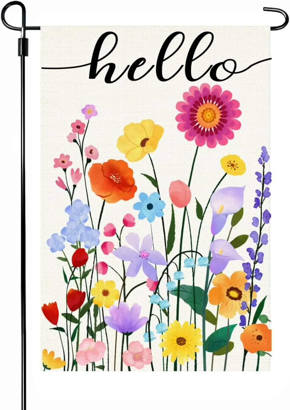 Hello Spring Flower Garden Flag, 12 x 18 Inch Double Side Floral Burlap Flag, Weclome Flower Flags for Patio Yard Lawn Porch SSL