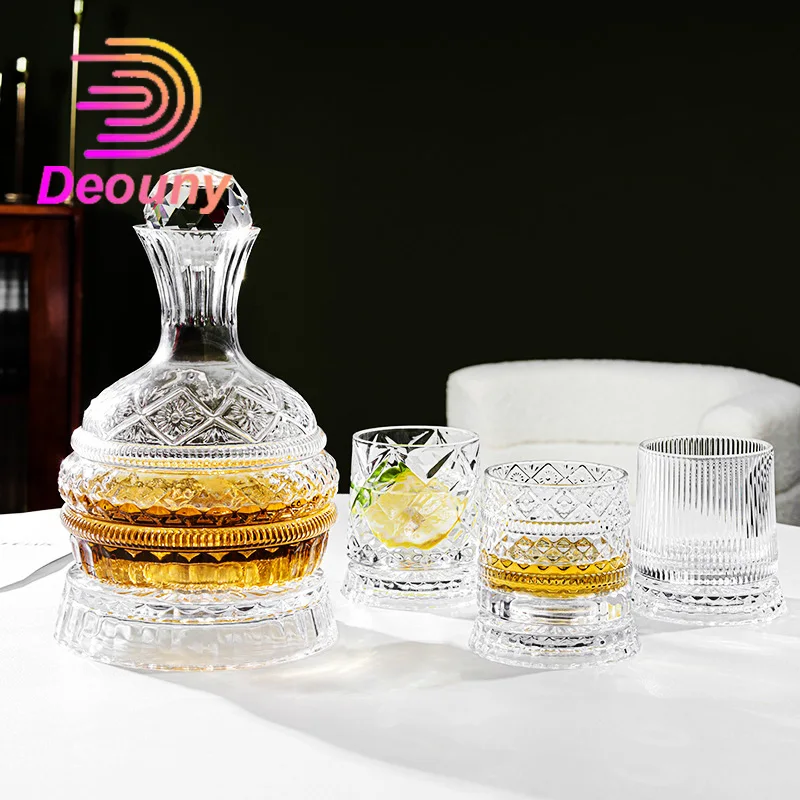 DEOUNY European Star Diamond Rotating Wine Decanter with Advanced Creative Home Beer Glass and Whiskey Glass Set