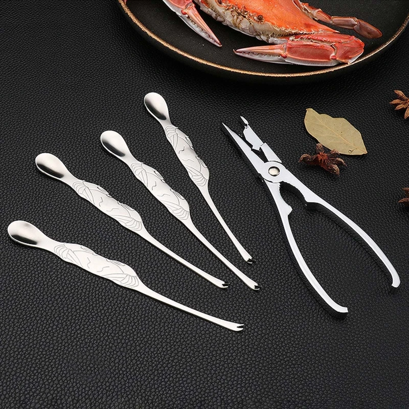 

XX9B 3 Pieces Seafood Tool Set Crab Shrimp Pliers Spoon Set Lobster Crab Cracker Tools Kitchen Accessories Multi Purpose Use