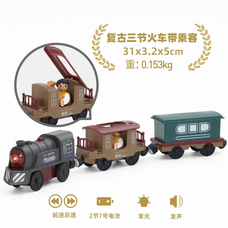 Batteriebetriebene Lokomotive, elektrisches Zug-Set, magnetisches Lokomotive-Schlitzspielzeug aus Druckguss, passend für Holzschienen-Schienenspielzeug, Holzeisenbahn