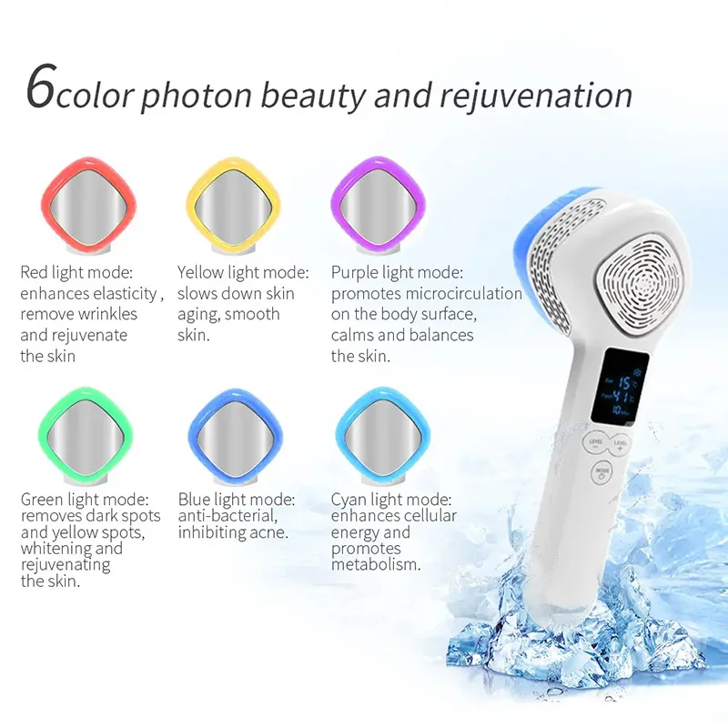 Facial Beauty Device 6 Color LED Photon Skin Care Face Lifting Tighten Wrinkle Removal Hot Cold Compress Skin Rejuvenation