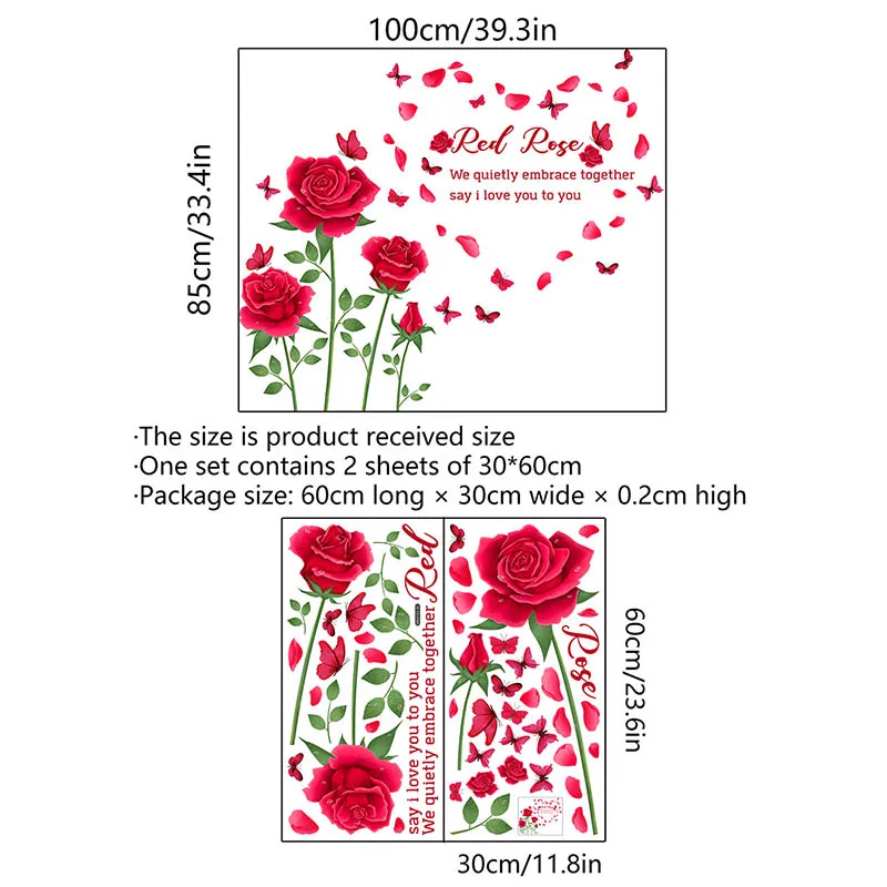 Róża naklejka na ścianę z motylem kreatywna ściana naklejki zdejmowana winylowa dekoracja domowa z pcw do salonu sypialnia