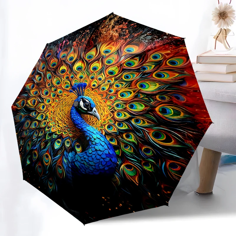 Luxury Peacock Umbrella Automatic Open/close, Sturdy Iron Frame & 8-Rib Structure, Umbrella for Women & Men, Christmas Gifts