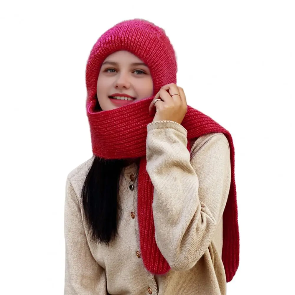 Scarf Hat Solid Color Lightweight Thermal Knit Hat Autumn Winter Outdoor Activities Travel Cycling Headwear