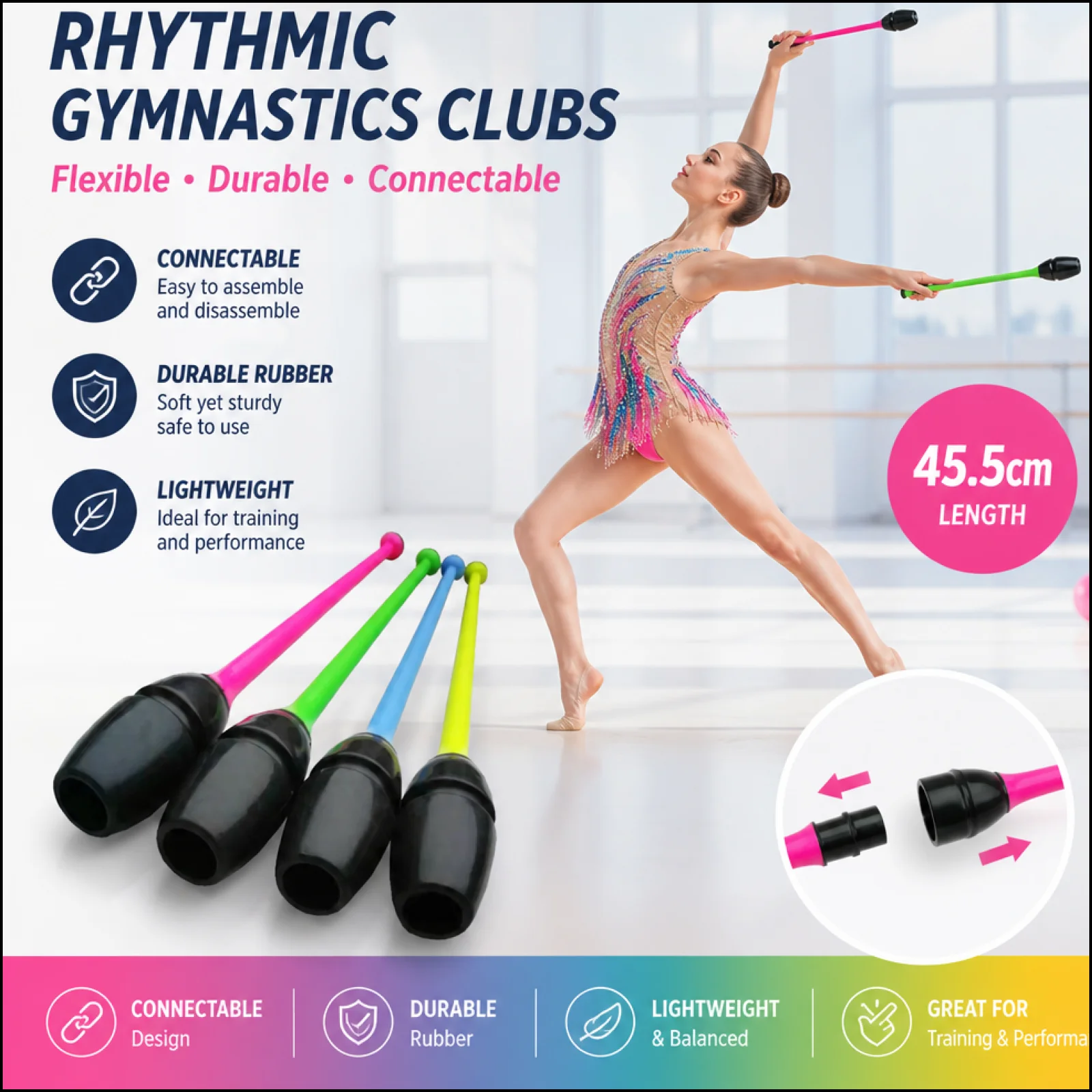 45.5cm Rhythmic Gymnastics Clubs Easy Control Training Sticks PP Rubber Props for Artistic Gymnastics Practice