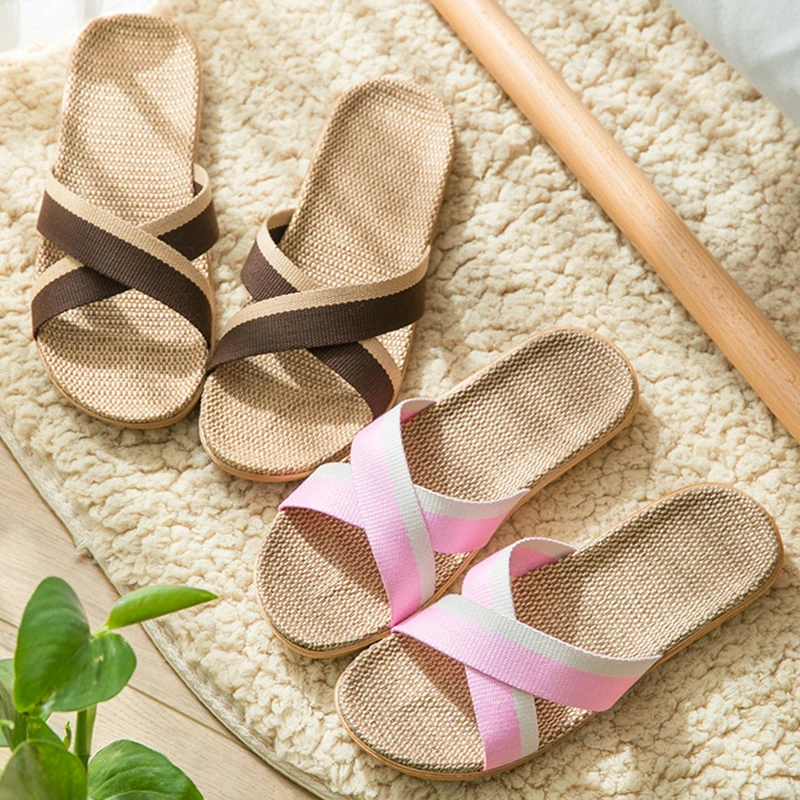 Home slippers for women anti slip flooring for summer indoor linen slippers for men home linen slippers cool slippers