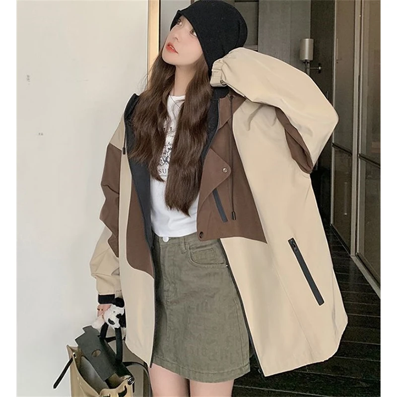 Cappotto da donna Trench a maniche lunghe moda primavera autunno Cappotto da donna foderato coreano Giacca a vento patchwork per il tempo libero 2025 Capispalla femminile