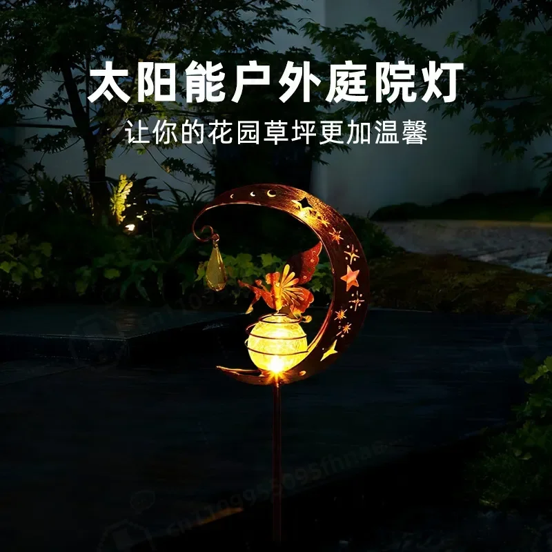 Solar Lighting Wrought Iron Moon Floor Lamp Outdoor Courtyard Garden Decoration Waterproof Landscape