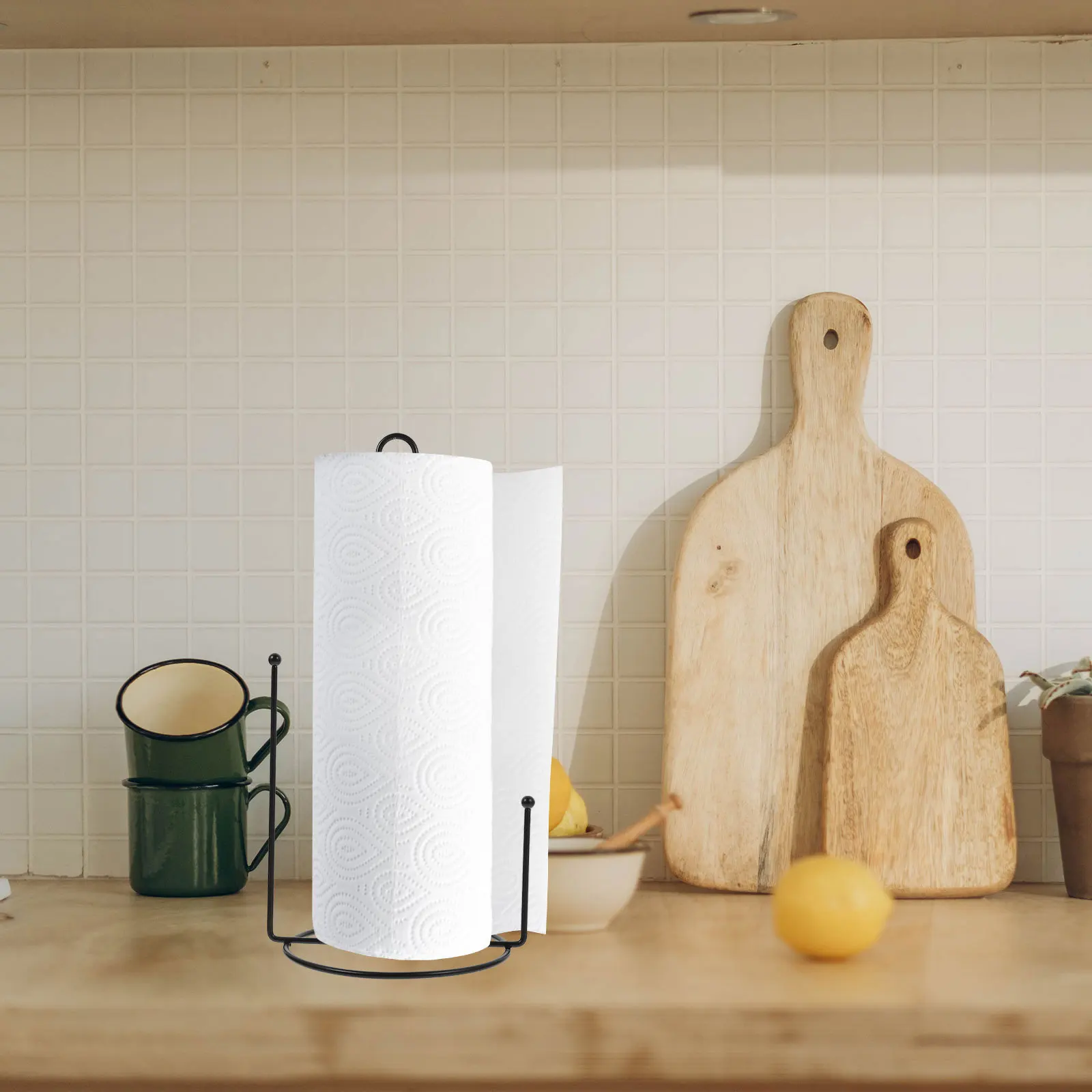 

Kitchen Roll Holder Countertop Vertical Iron Paper Towel Stand with Stable Base for Tissue Towel Wrap Space Saving Organizer