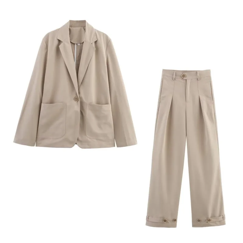 

TRAF Women Mid Rise Pants Sets 2 Piece Set Long Sleeve Blazer With Button Pleated Trousers Two Piece Set Women Outfit