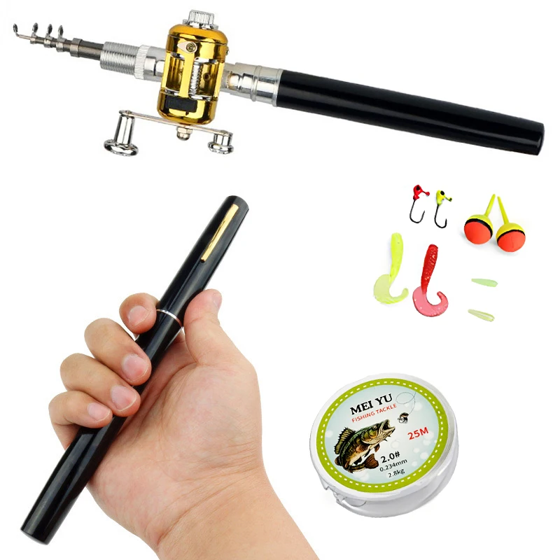 Mini Fishing Rod Set Portable Pen Fishing Rod Length 96CM Lightweight 7 Colors Pocket Size Rod Durable for All Waters Pescar