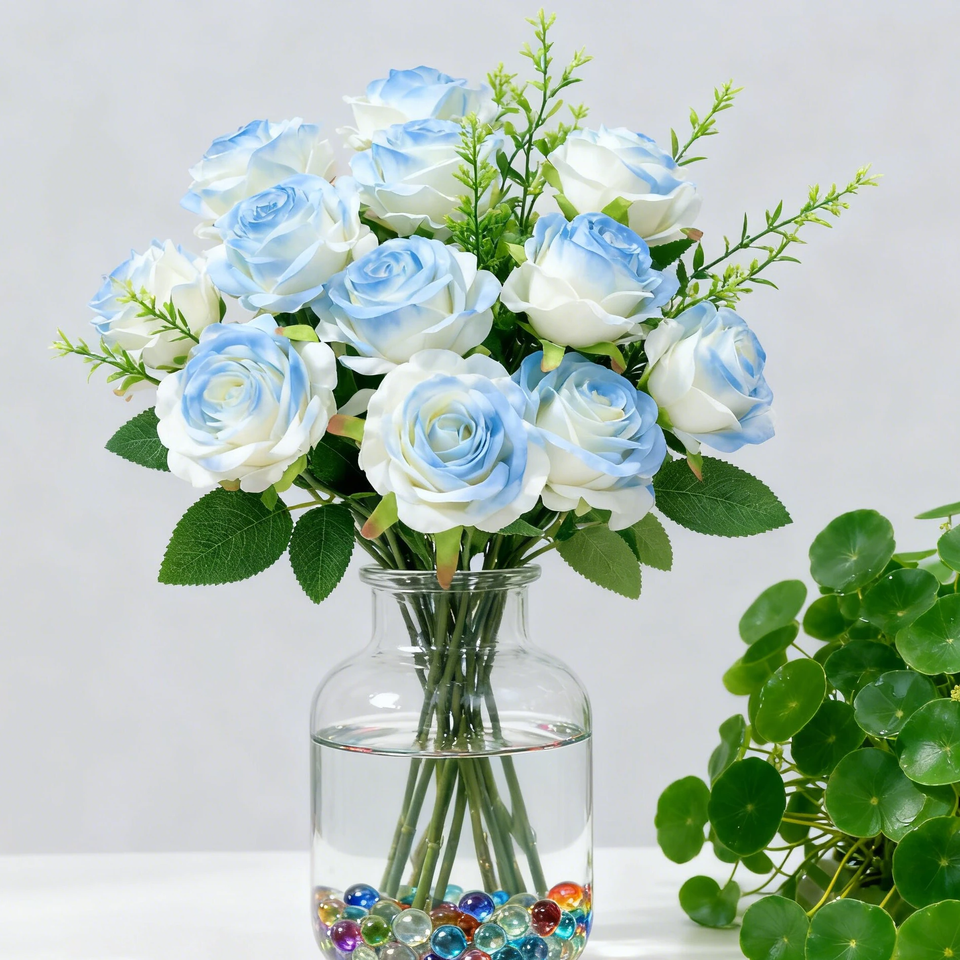 10 Stück Künstliche Blumen Blaue Rose Valentinstag Seiden-Brautstrauß Hochzeitskranz Heim- und Außenbereich Dekoration DIY Handstrauß Blumengeschenk – Detail 7