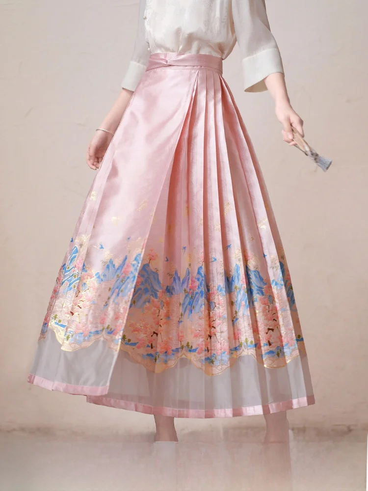 

Новая летняя китайская юбка длиной до пола, женская плиссированная улучшенная юбка трапециевидной формы с высокой талией