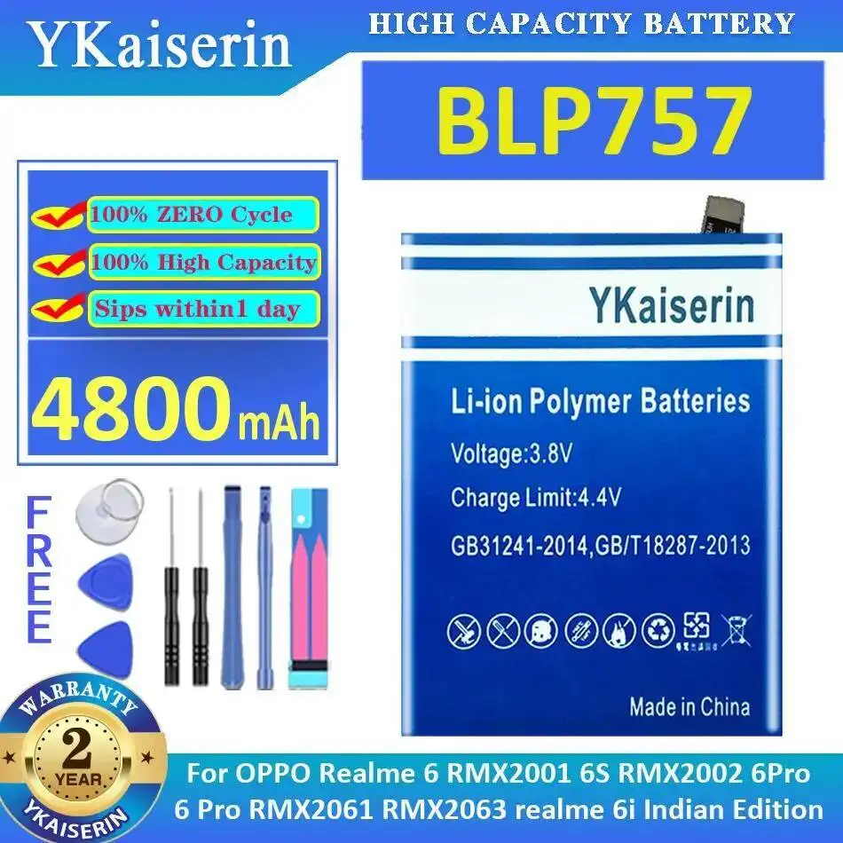 

Аккумулятор мобильного телефона BLP757 4800 мАч для Oppo Realme 6 RMX2001 6S RMX2002 6Pro Pro RMX2061 RMX2063 6I Indian Edition