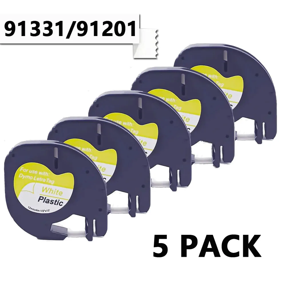 5PK Label Multi Color Label with Compatible 12mm Black on White Dymo Letratag Plastic Tape LT 91201 91202 91203 91204 91205 for