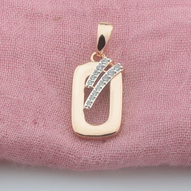 FJ Women 585 Rose Gold Color Square With White Crystal Pendant Necklace New image 5